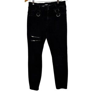 Hot Topic Black Skinny Jeans Sz 13 Zippers Patches Straps D-Rings Punk Emo Goth